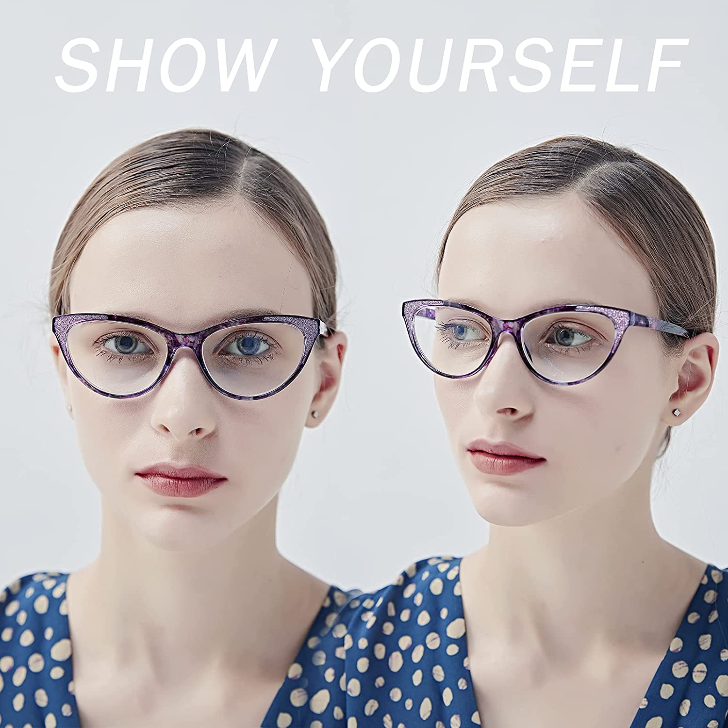 Reading Glasses Women Cateye 2 Pair Computer Blue Light Blocking Glasses Readers Ultra Lightweight Eyeglasses Reduce Eye Fatigue