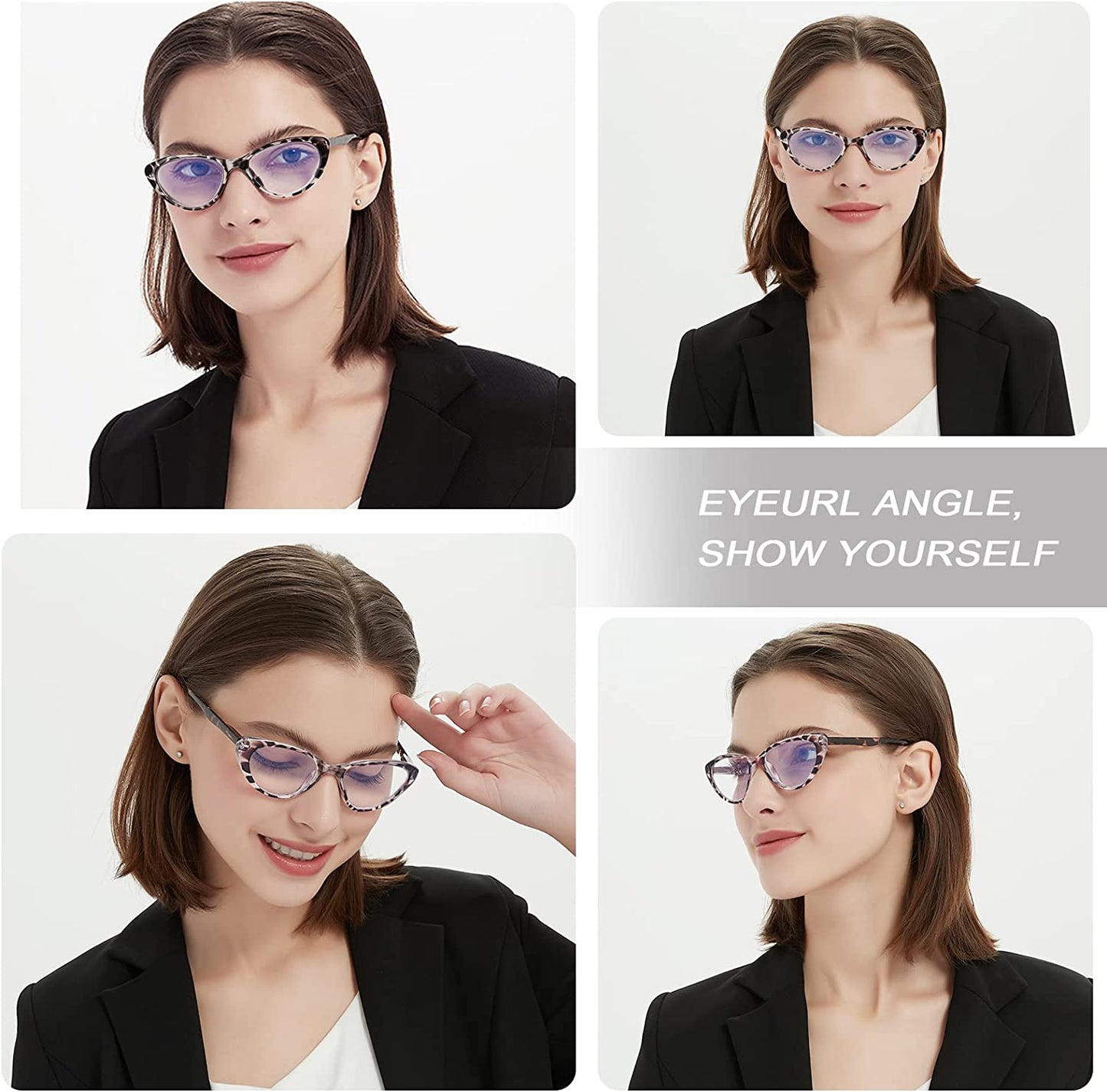 EYEURL 4-Pack Cat Eye Reading Glasses for Women- Blue Light Blocking Readers with Spring Hinges,Anti-Glare Reading Glasses