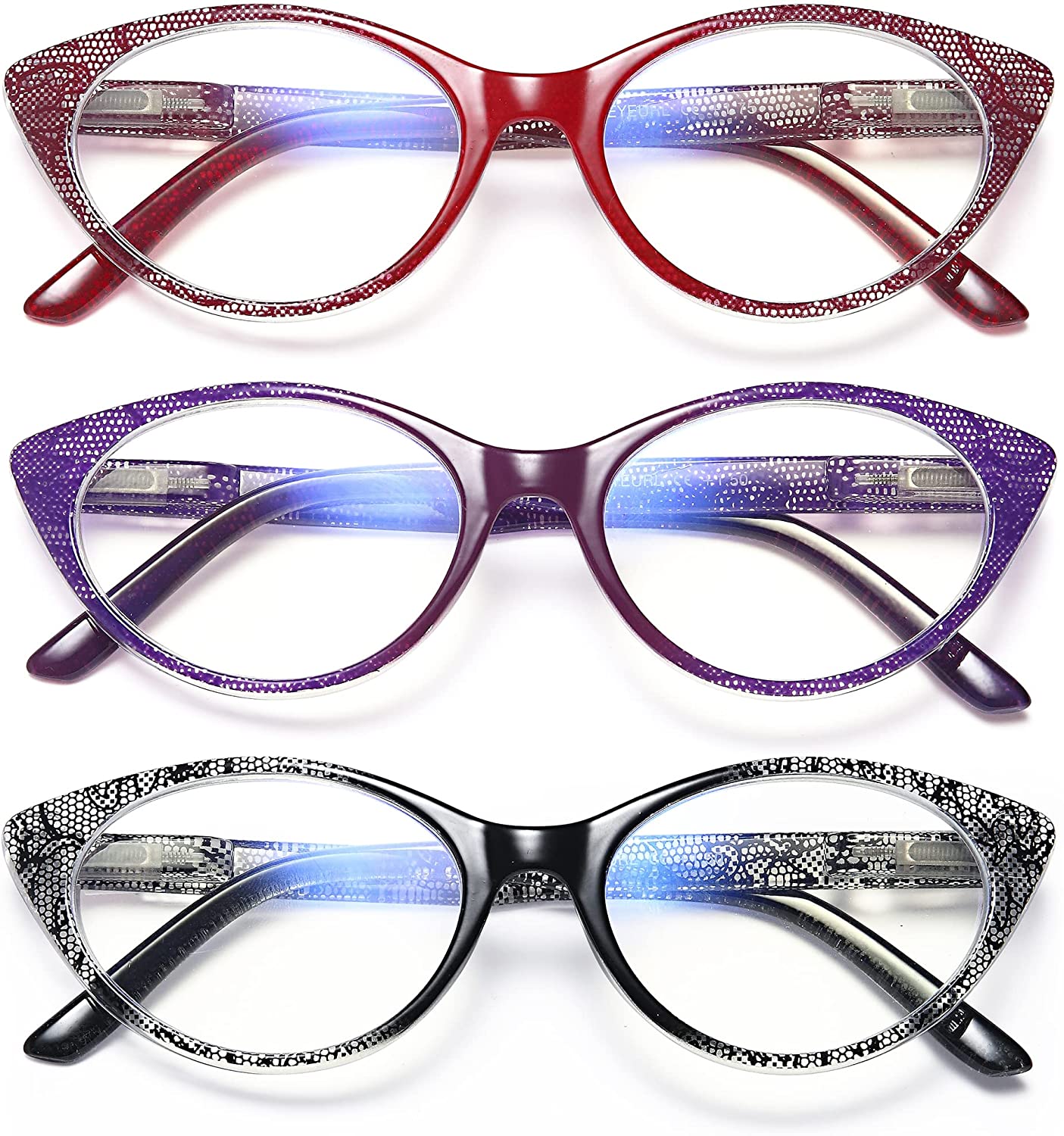 EYEURL Cat Eye Reading Glasses for Women - 3 Pack Blue Light Blocking Spring Hinge Anti Eyestrain Women Readers +2.5 Main image