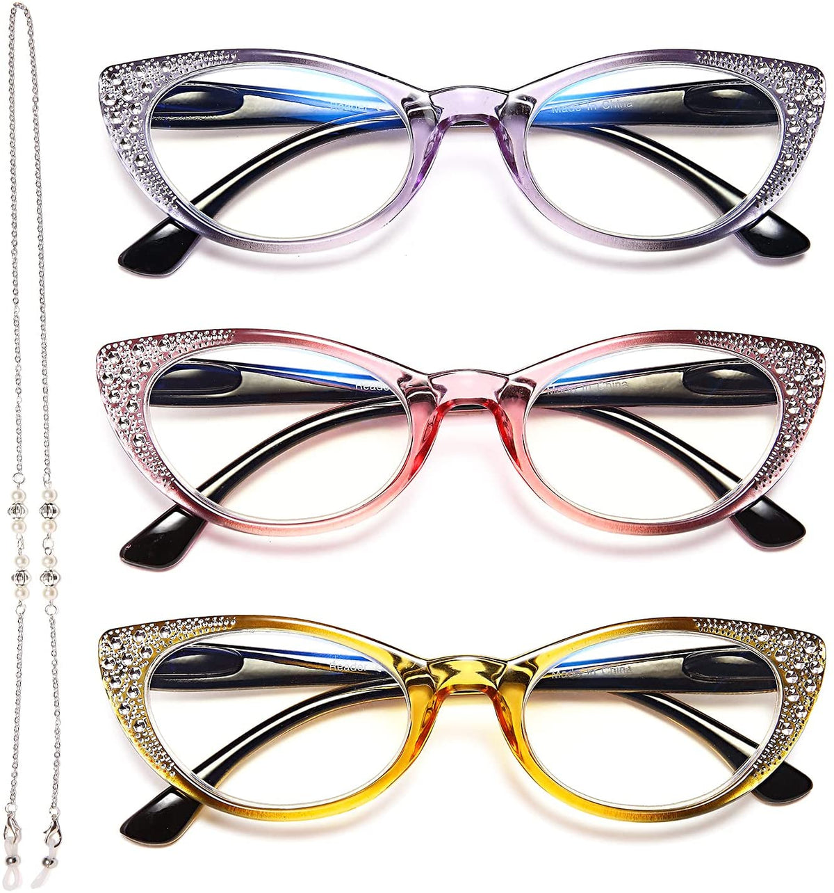 3-Pack Cat-Eye Blue-Light Readers for Women – Purple & Pink - product photo 1