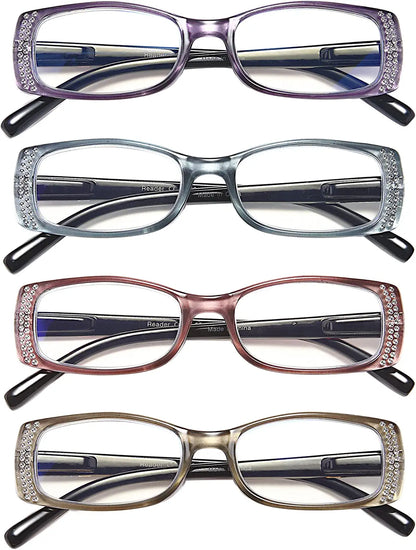EYEURL 4 Pack Reading Glasses for Women, Blue Light Blocking Fashion Readers for Women Anti Eyestrain UV Ray Filter…