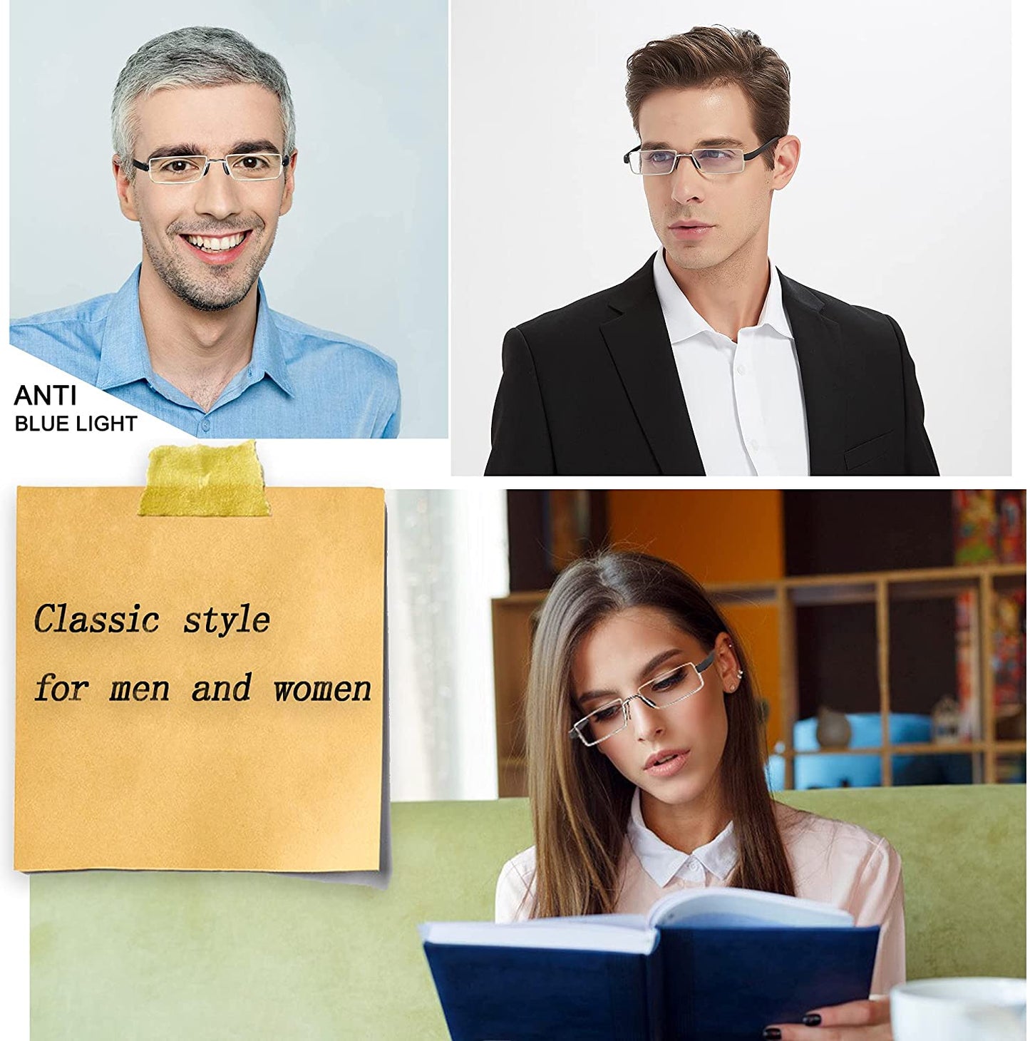 Reading Glasses Half Moon Frame Computer Readers for Men and Women Anti Glare Lightweight Quality Thin Optics Eyeglass