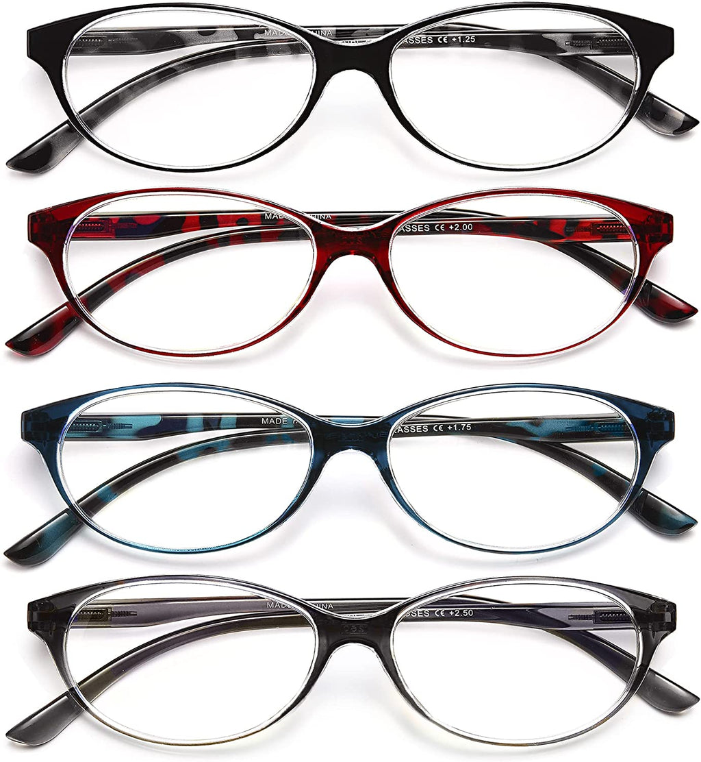 EYEURL Blue Light Blocking Reading Glasses for Women and Men, 4-Pack Computer Readers with Pouches