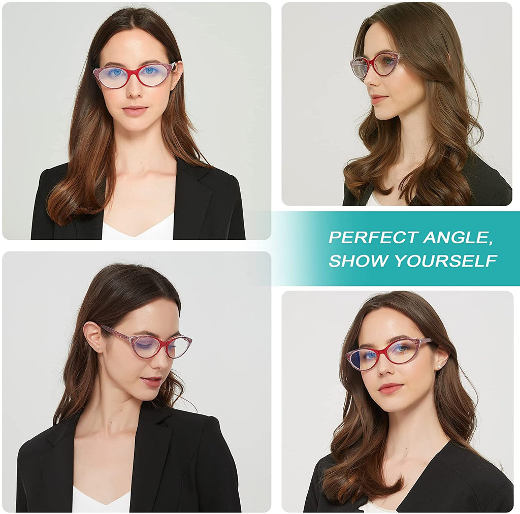 EYEURL Cat Eye Reading Glasses for Women - 3 Pack Blue Light Blocking Spring Hinge Anti Eyestrain Women Readers +2.5