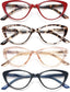 EYEURL 4-Pack Cat Eye Reading Glasses for Women- Blue Light Blocking Readers with Spring Hinges,Anti-Glare Reading Glasses